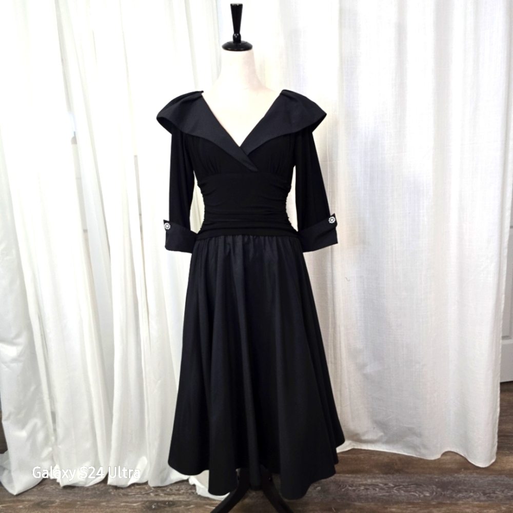Jessica H Victorian Black Women's‎ Cocktail Midi Dress Size 8 Formal